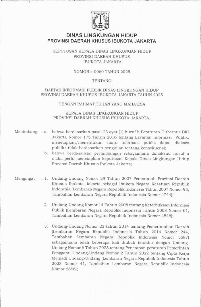 Sampul Daftar Informasi Publik (DIP) PPID Dinas Lingkungan Hidup Tahun 2025